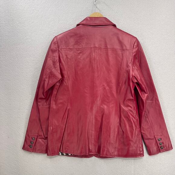 Denim and Co Leather Jacket Medium Cherry Red Burgundy Blazer Boho Western - Picture 15 of 15